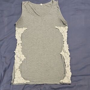 Pinkblush Gray Tank Top with White Lace Detail